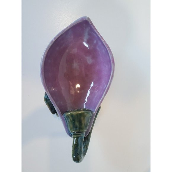 Artisan Art Pottery Ceramic Eggplant Bowl Dish Footed with Handle Signed 10" - Picture 6 of 7